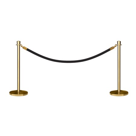 MONTOUR LINE Stanchion Post and Rope Kit Pol.Brass, 2 Crown Top 1 Black Rope C-Kit-2-PB-CN-1-ER-BK-PB